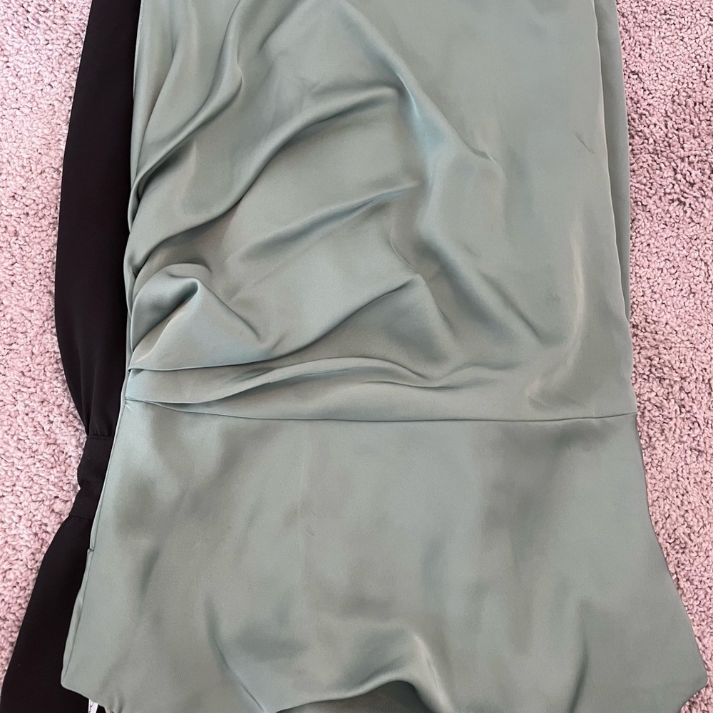 Azazie Green Ruched Slit Gown - Picture 5 of 5